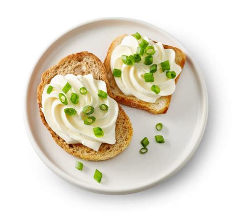 Plate Of Toasted Bread With Cream Cheese Stock Image Image Of Canape