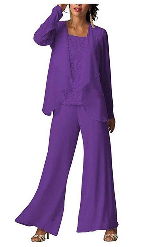 Botong Women S Pc Purple Lace Bodice Chiffon Outfit Pants Suits For