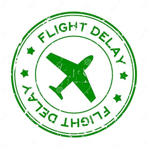 Grunge Green Flight Delay Word With Airplane Icon Round Rubber Stamp On