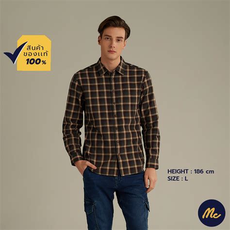 Mc Jeans เสื้อเชิ้ตแขนยาว ผู้ชาย ลายสก็อตสีเขียวขี้ม้า Mslz175 Mc