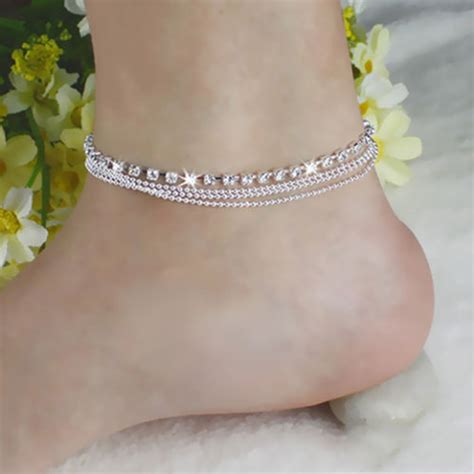 Women Foot Jewelry Silver Bead Chain Anklet Bracelet Barefoot Sandal