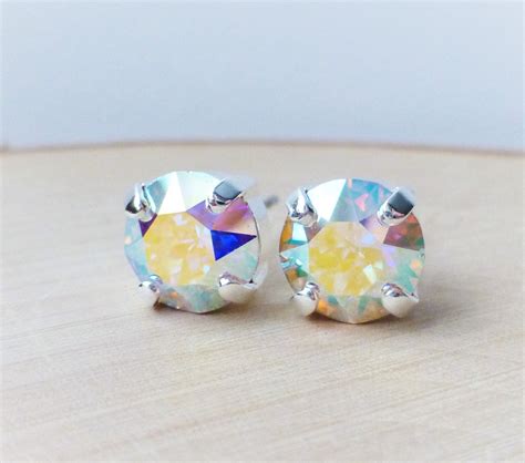 Aurora Borealis Swarovski Stud Earrings Crystal Rhinestone Etsy