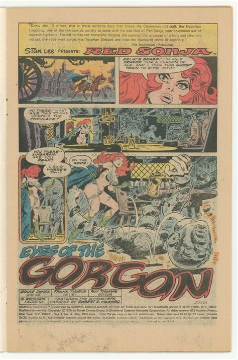 Marvel Feature 4 Red Sonja FVF 7 0 Marvel 1976 Bronze Age Frank Thorne