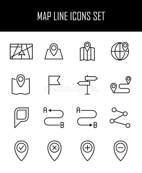 Set Of Map Icons In Modern Thin Line Style Stock Vector Illustration