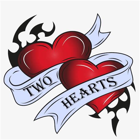 Double Heart With Banner Tattoo Designs