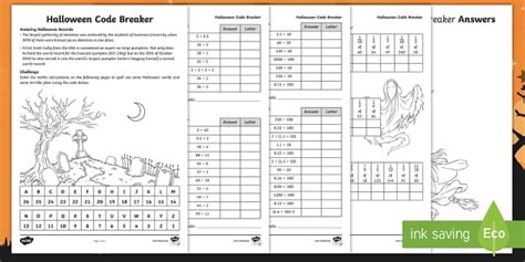 Code Breaker Worksheets Halloween Math Resources Twinkl