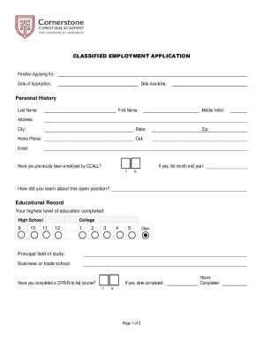 Fillable Online Classified Employment Application Fax Email Print