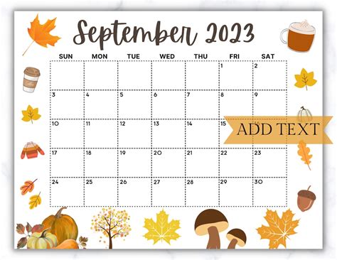 Printable September 2023 Calendar Editable Fillable Calendar Etsy Finland