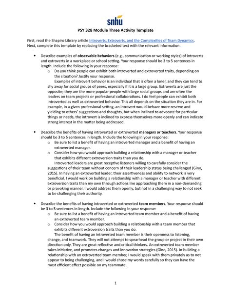 PSY 328 Module Three Activity Template PSY 328 Module Three Activity