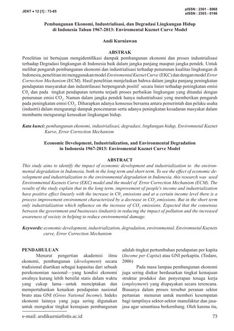 Pdf Pembangunan Ekonomi Industrialisasi Dan Degradasi Lingkungan