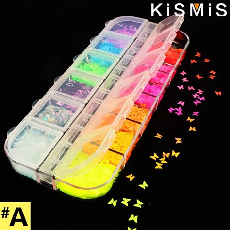 Box Fluorescence Butterfly Shape Nail Art Glitter Flakes D Colourful