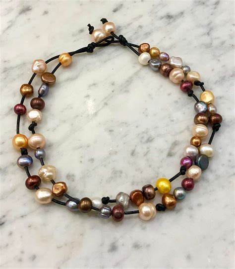 Multi Colored Freshwater Pearl Double Strand Necklace Etsy