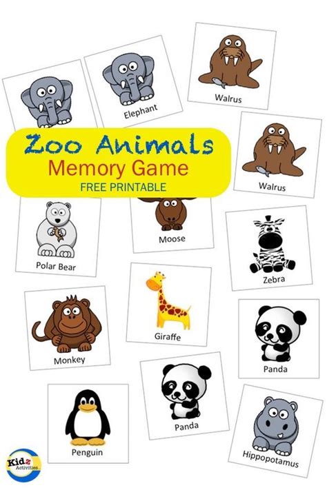 Zoo Animals Memory Game - Free Printable by Kidz Activities Preschool ...