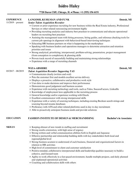 Talent Acquisition Recruiter Resume Samples Velvet Jobs