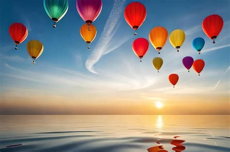 Premium Photo Hot Air Balloons In The Sky Over The Ocean