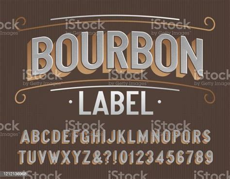 Bourbon Label Alphabet Font Vintage Letters And Numbers Stock