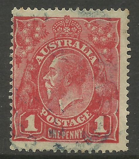 Australia Kgv King George V One Penny Red D Single Watermark Used No