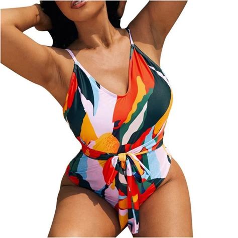 Sasaquoy Maillot De Bain de bain bikini une pièce rembourré grande taille pour femme 1PC Orange