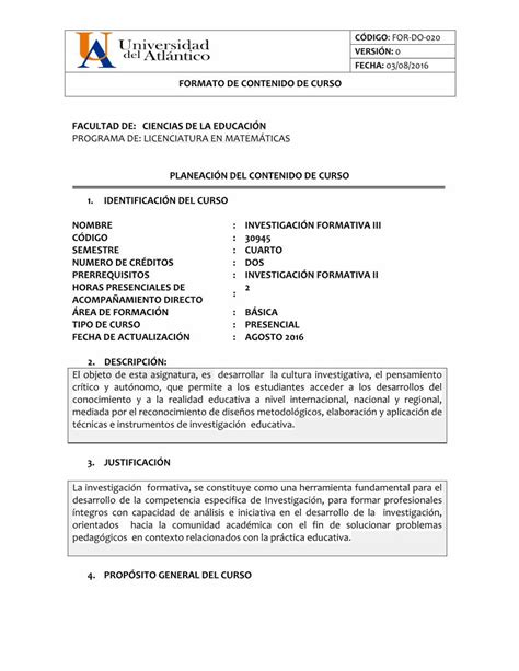 PDF FORMATO DE CONTENIDO DE CURSO FACULTAD DE CIENCIAS DE LA