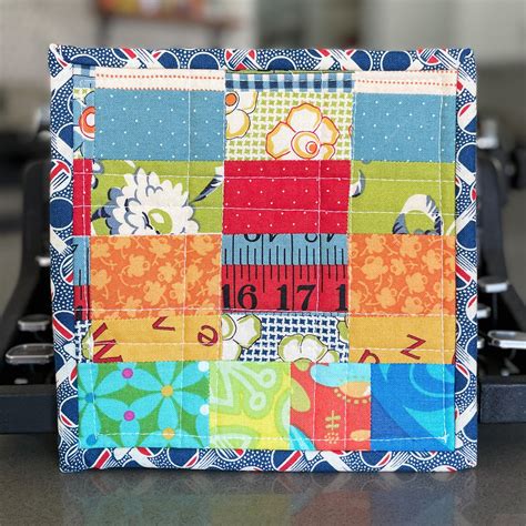 Scrappy Quilted Patchwork Mug Rug Bright Colors Coffee Coaster Mug Mat