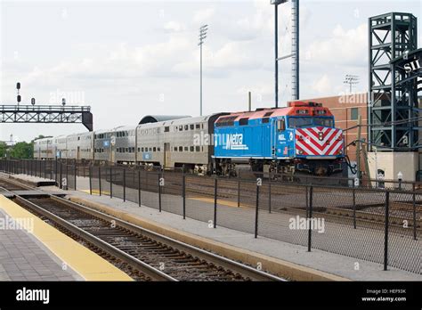 Metra Commuter Train Arrives At Union Station Joliet Illinois Usa