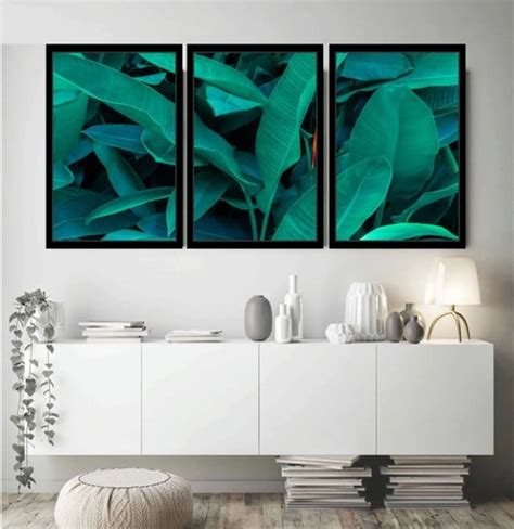 Kit 3 Quadros Decorativos Folhagens Verdes Botânico Molduras