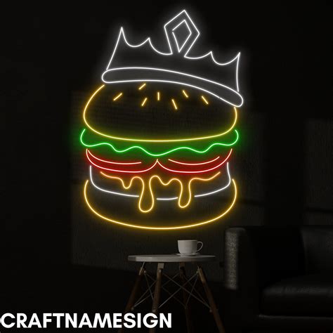 Hamburger King Neon Sign Burger Led Sign Custom Neon Sign Fast Food