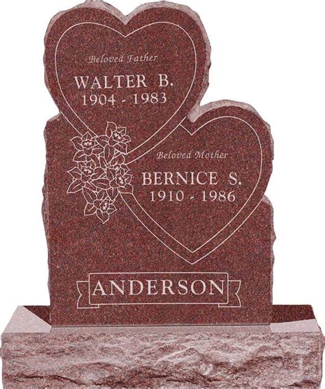 Double Heart Upright Headstone Polished Front And Back With 34 Base