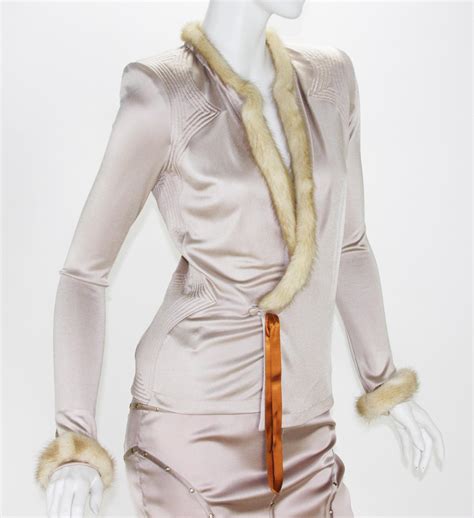 Tom Ford For Gucci And Yves Saint Laurent Nude Silk Mink Skirt Suit It US For Sale At