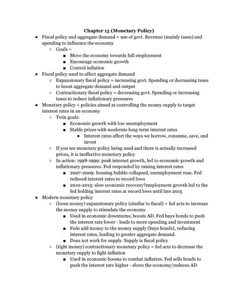 Macro Ch 13 Notes Susan Russell Chapter 13 Monetary Policy Fiscal