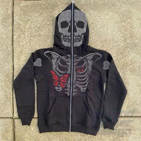 Y2k Skeleton Sparkly Full Zip Up Hoodie Gothic Rhinestones Etsy Uk