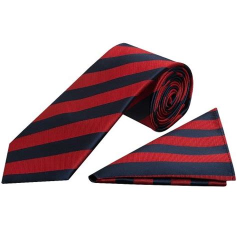 Navy And Red Striped Classic Men S Tie And Pocket Square Set