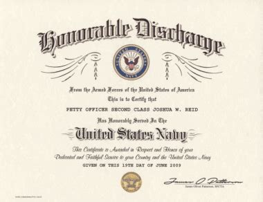 Navy Honorable Discharge Certificate