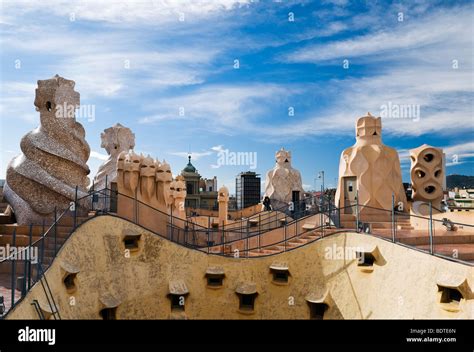 The roof of La Pedrera also known as Casa Mila in Barcelona, Spain ...