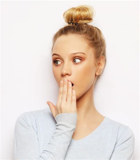 Premium Photo Indoor Shot Of Stupefied Shocked Blonde Woman Keeps Mouth Widely Opened Looks At