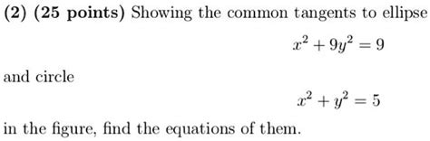 SOLVED 2 25 Points Showing The COmmon Tangents To Ellipse 22 9y2