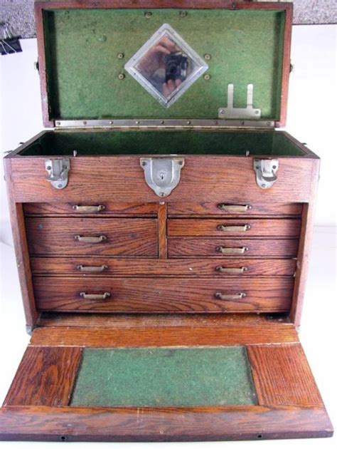 Vintage Union Steel Chest Corp Machinists Oak Tool Box Antique