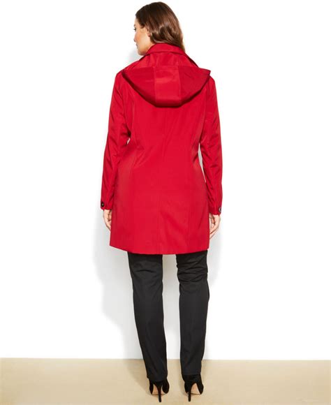 Calvin Klein Plus Size Hooded Single Breasted Raincoat In Red Lyst