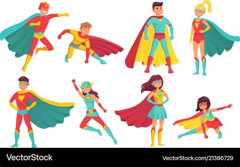 Cartoon Superhero Characters Female And Male Vector Image