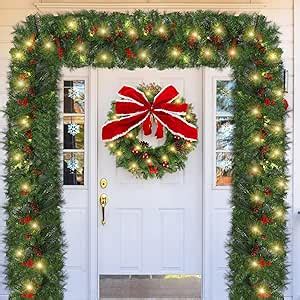 Amazon Riceshoot Pre Lit Artificial Christmas Wreath And Garland