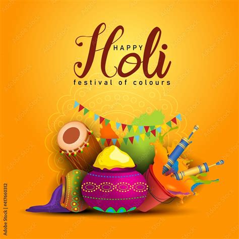 Happy Holi Poster Banner Template Stylish Text With Holi Elements Vector Illustration