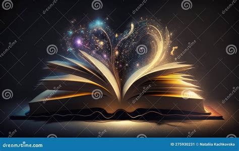 Magic Book With Open Pages And Abstract Lights Shining Stock