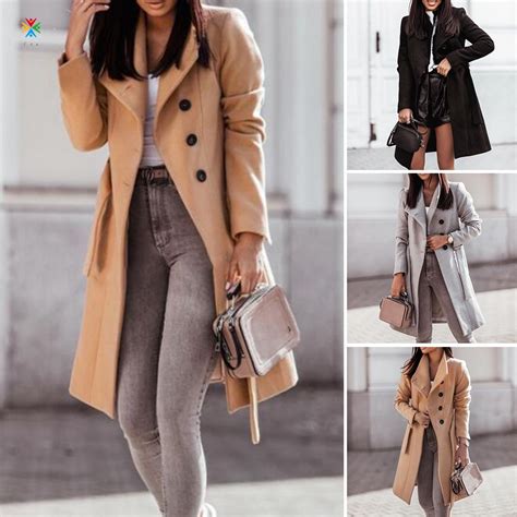 Feltro Das Mulheres Trench Coat Nico Breasted Lapela Collar Inverno