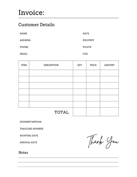 Invoice Template Small Business Invoice Order Form Instant Etsy