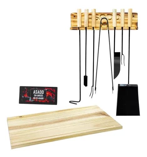 Kit Parrillero Tabla Lechonera Asador Estante Herramientas