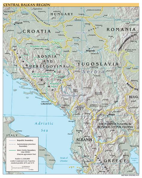 Large scale political map of Central Balkan Region with relief – 2001 ...
