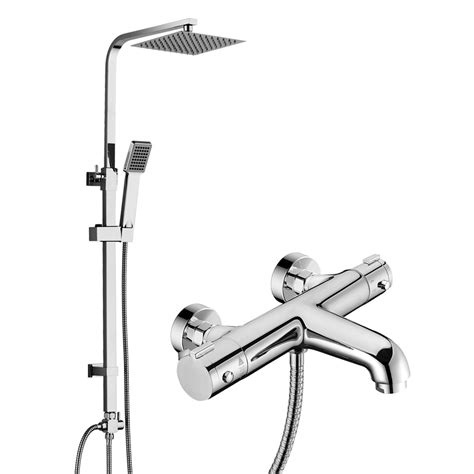 Oslo Chrome Wall Mounted Thermostatic Bath Shower Mixer Tap Square