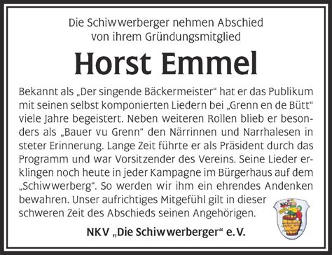 Traueranzeigen Von Horst Emmel Trauer Gnz De