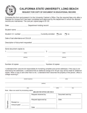 Fillable Online Csulb Request For Copy Of Document In Educational