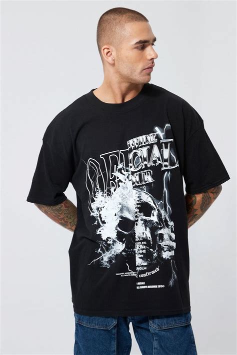 Oversized Skull Splice Graphic T Shirt Boohoo